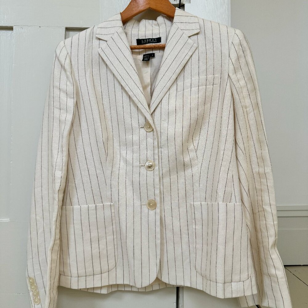 Lauren by Ralph Lauren — Linen Blazer — White — W — Size 8